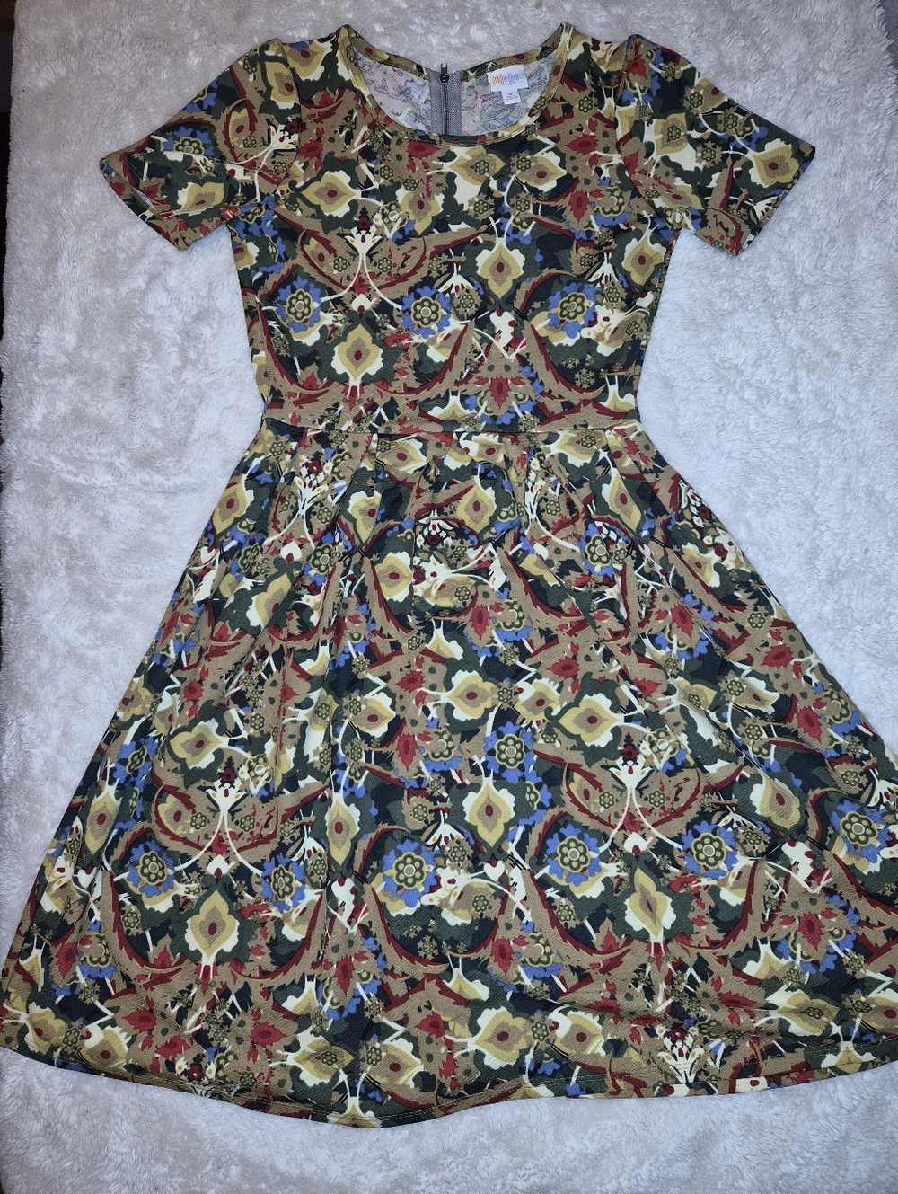 LuLaRoe Multi-Color Floral & Geometric Midi Dress